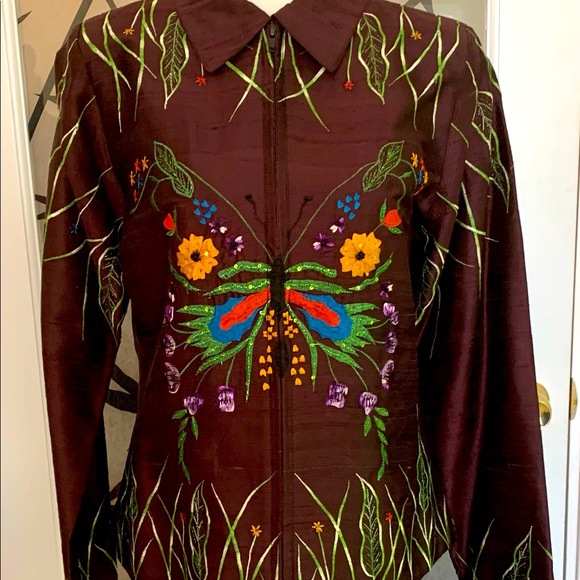 Boutique Design Brown Handwoven top/jacket. Intricate designs on front & back. S - Picture 1 of 9